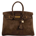 Hermès Birkin 35 Chocolate Veau Doblis Suede with Gold Hardware