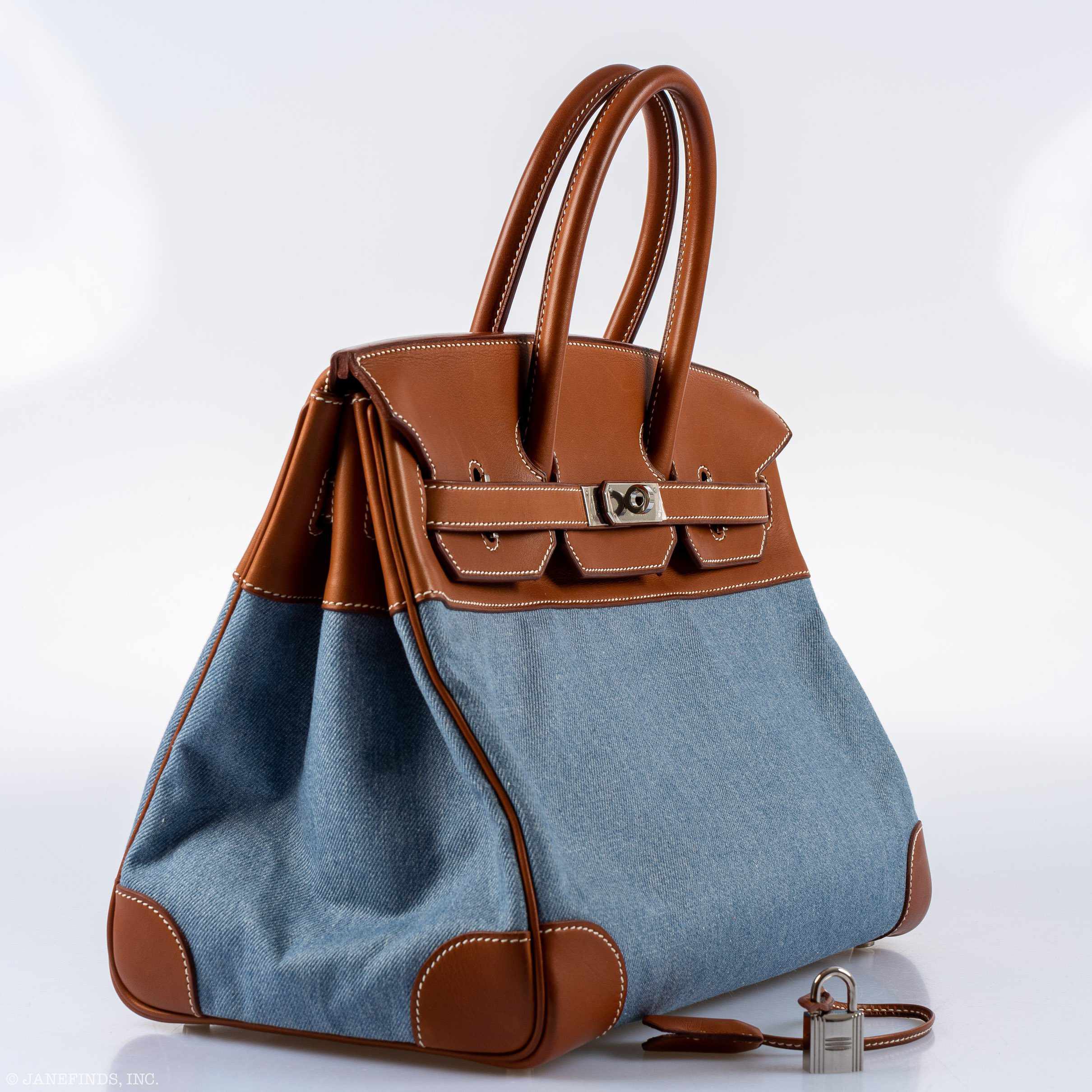 Hermès Birkin 35 Denim & Barenia Palladium Hardware - 2004