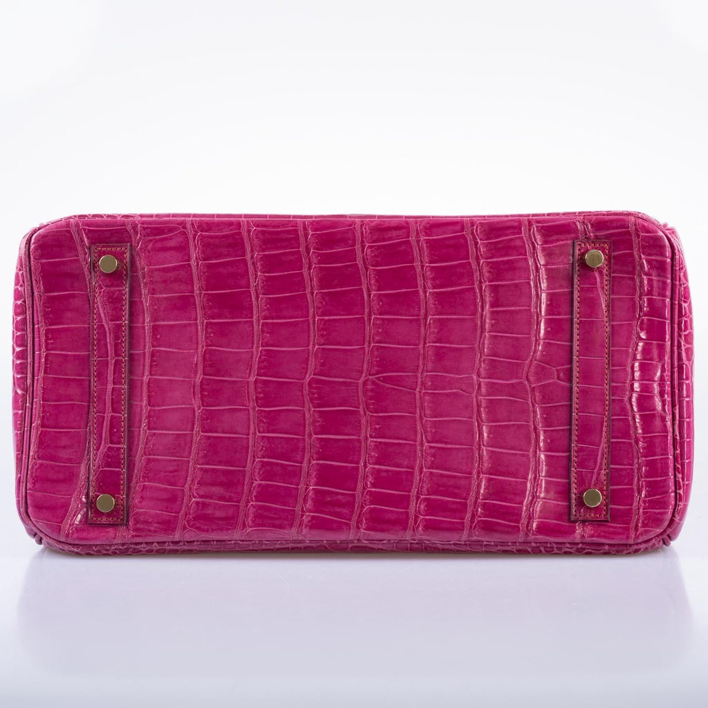 Hermès Birkin 35 Fuchsia Porosus Crocodile with Gold Hardware