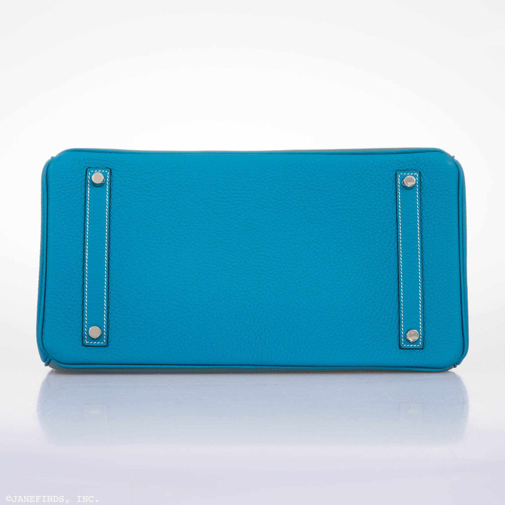 Hermès Birkin 35 Ghillies Turquoise, Ciel Evergrain, Veau Doblis Suede Palladium Hardware - Special Edition