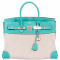 Hermès Birkin 35 Lagoon Swift And Toile Palladium Hardware
