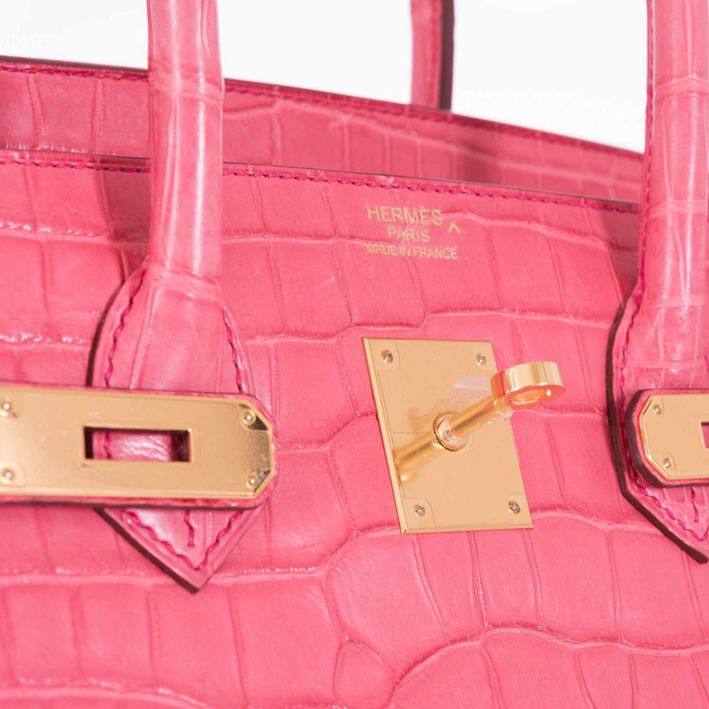 Hermès Birkin 35 Matte Bougenville Pink Crocodile Porosus Gold Hardware