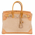 Hermès Birkin 35 Tri-Exotic Beige Alligator Ostrich Lizard Permabrass Hardware
