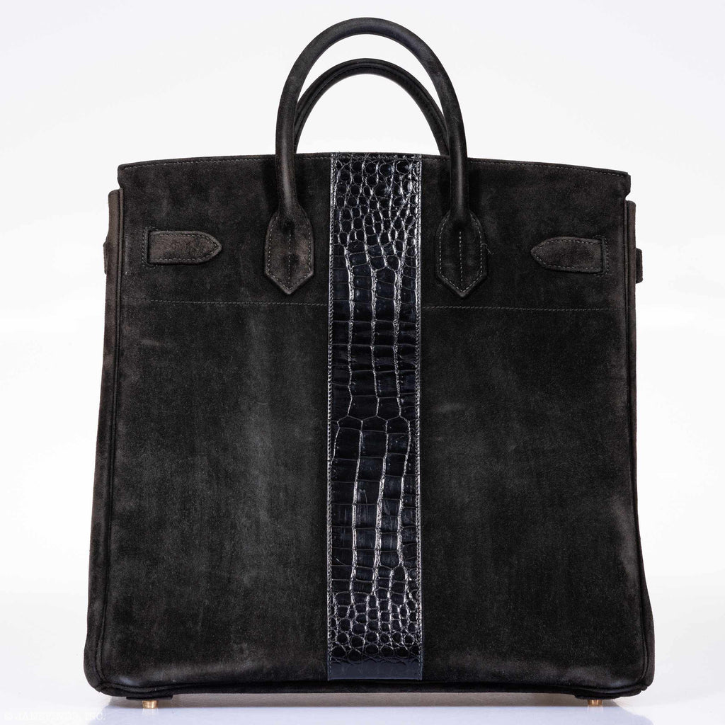 Hermès Birkin 40 HAC Black Suede & Crocodile Gold Hardware - Rare