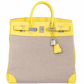 Hermès Birkin 40 HAC Lime & Ficelle Evercolor Toile De Camp Palladium Hardware - Runway