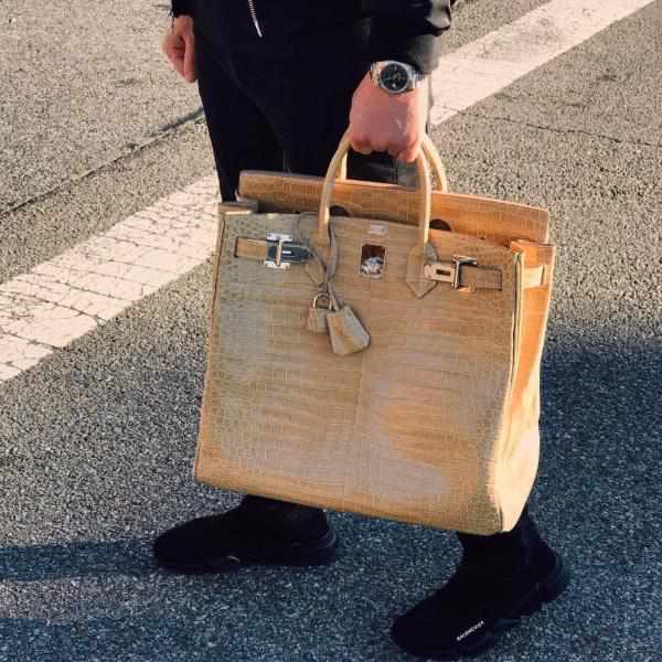 Hermès Birkin 40 HAC Poussiere Porosus Crocodile Beige Palladium Hardware