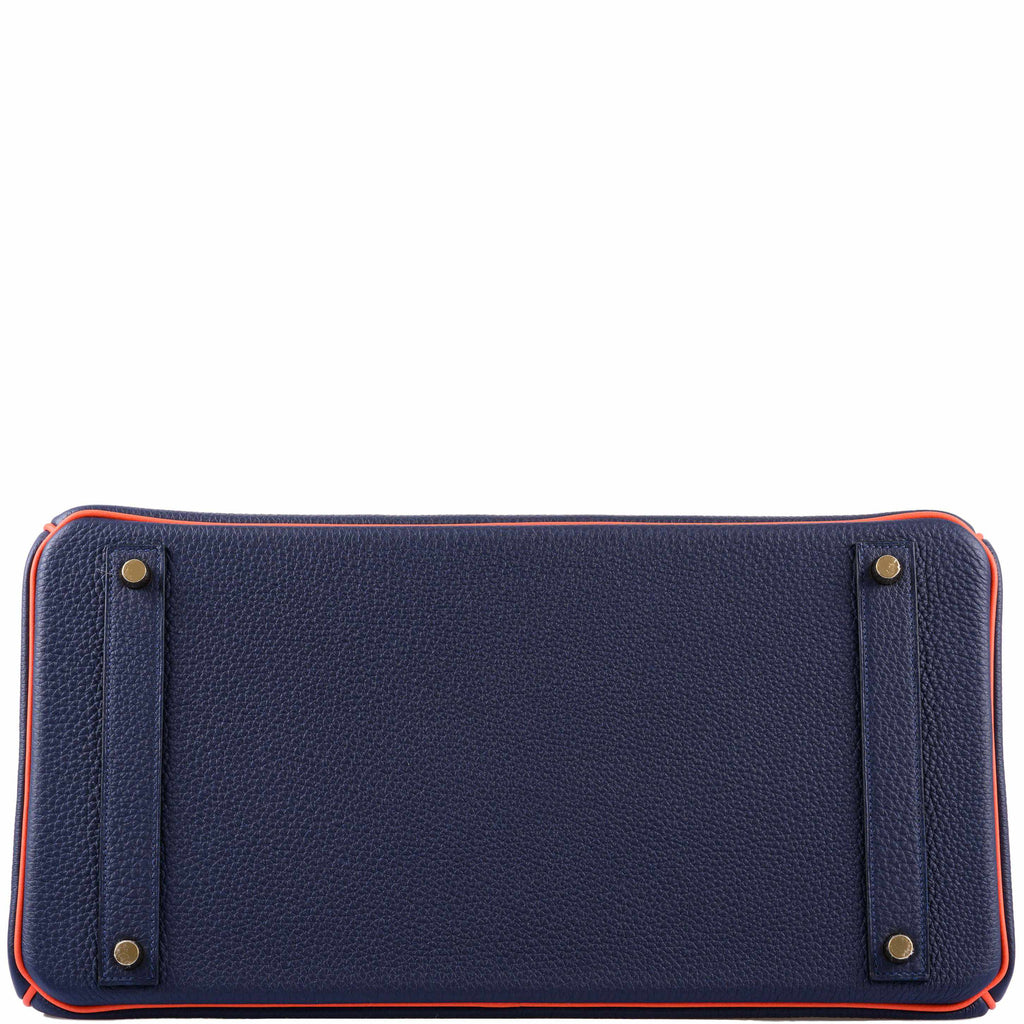 Hermès Birkin 40 HSS Blue Nuit & Orange Poppy Interior & Piping Togo Brushed Gold Hardware