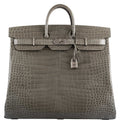 Hermès Birkin 50 HAC Gris Tourterelle Shiny Porosus Crocodile Palladium Hardware