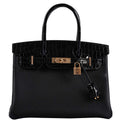 Hermès Birkin Touch 30 Black Novillo & Niloticus Crocodile Rose Gold Hardware