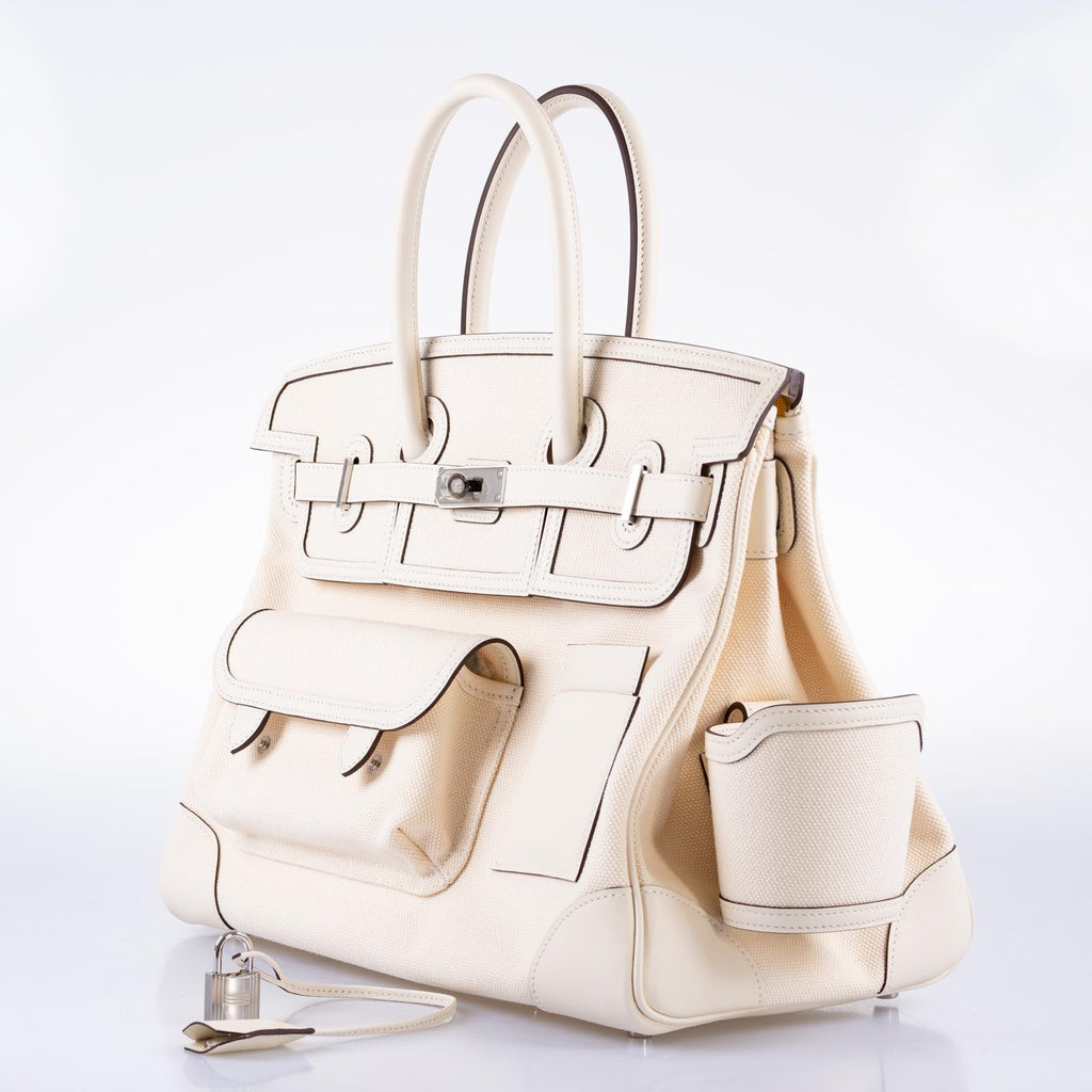 Hermès Cargo Birkin 35 Nata Toile Goeland and Swift Palladium Hardware