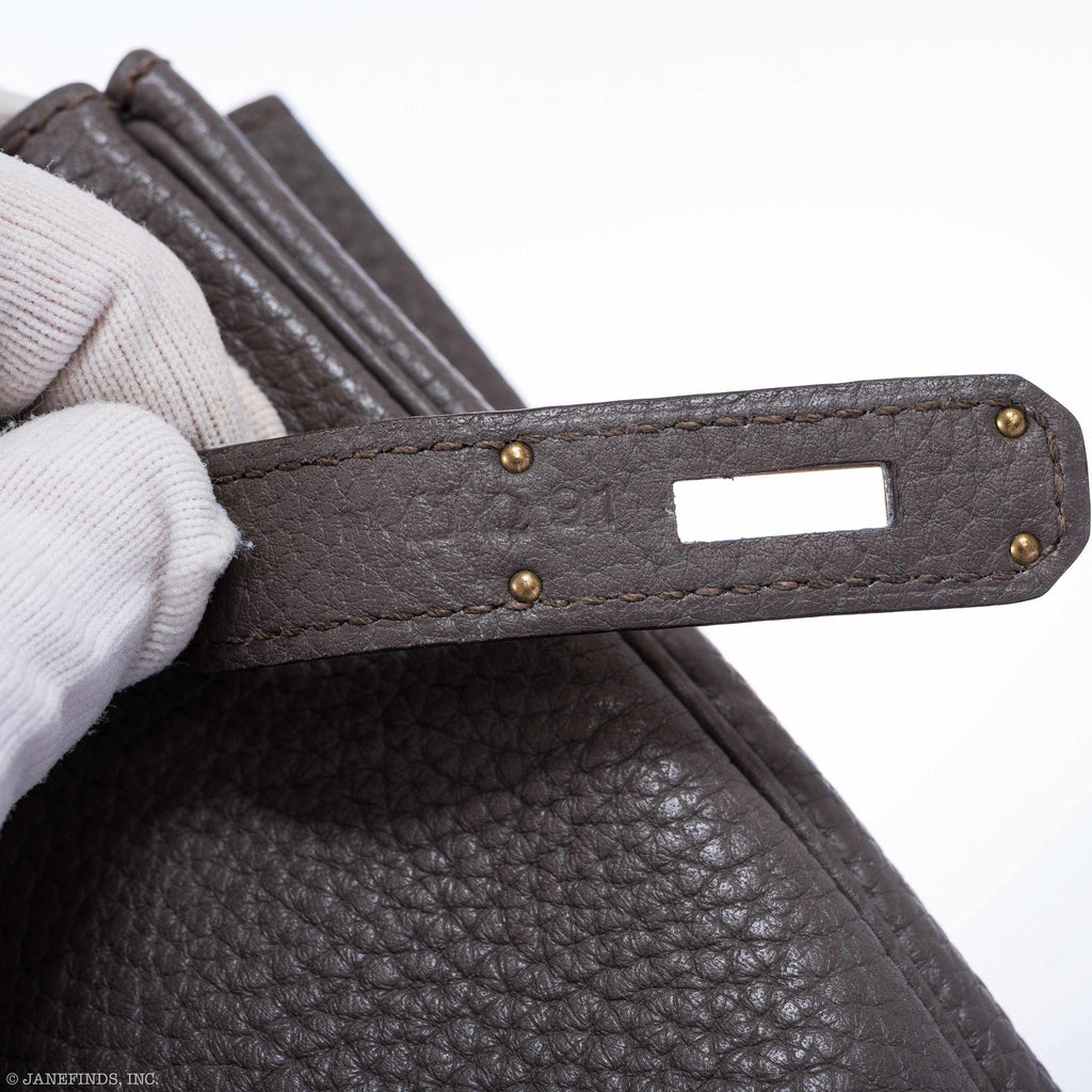 Hermès Club Birkin 35 Tri-Color Etain & Graphite Clemence, Gris Fonce Lizard Permabrass Hardware