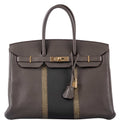 Hermès Club Birkin 35 Tri-Color Etain & Graphite Clemence, Gris Fonce Lizard Permabrass Hardware