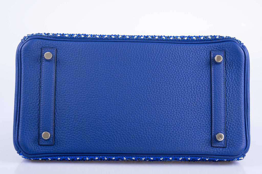 Hermès Custom Swarovski Crystal Cowgirl Bandana Birkin 30 Blue Togo Palladium Hardware