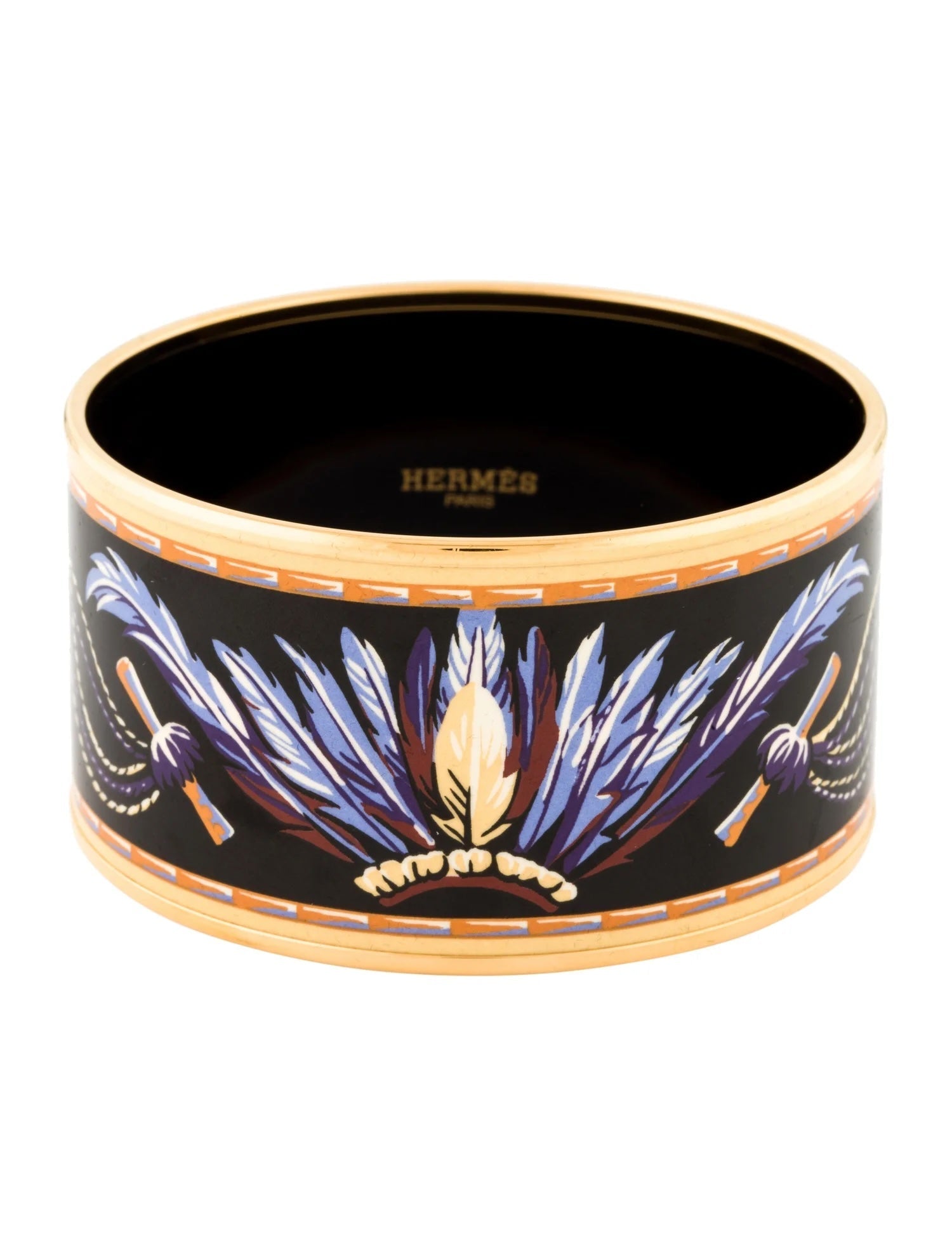 HERMÈS ENAMEL & 18K GOLD PLATED BRAZIL WIDE BANGLE BRACELET