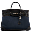 Hermès Ghillies Birkin 40 Indigo Denim and Black Tadelakt Brushed Palladium Hardware