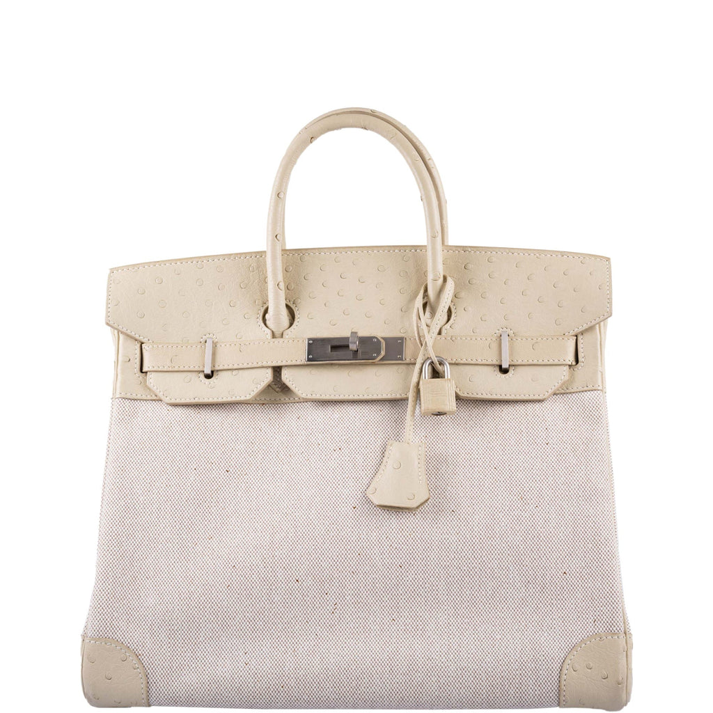 Hermès HAC Birkin 32 Parchemin Ostrich and Toile Brushed Palladium Hardware