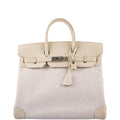 Hermès HAC Birkin 32 Parchemin Ostrich and Toile Brushed Palladium Hardware