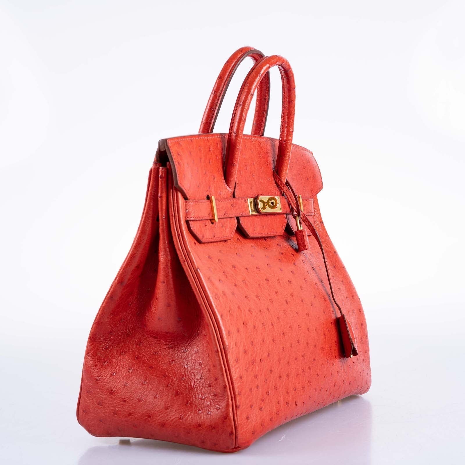 Hermès HAC Birkin 32 Rouge Vif Ostrich Gold Hardware