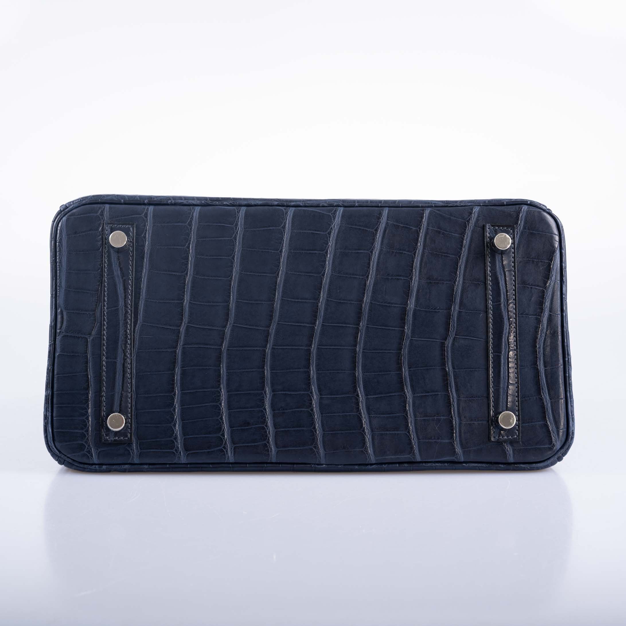 Hermès HSS Birkin 30 Blue Marine Matte Alligator & Cassis Interior with Palladium Hardware