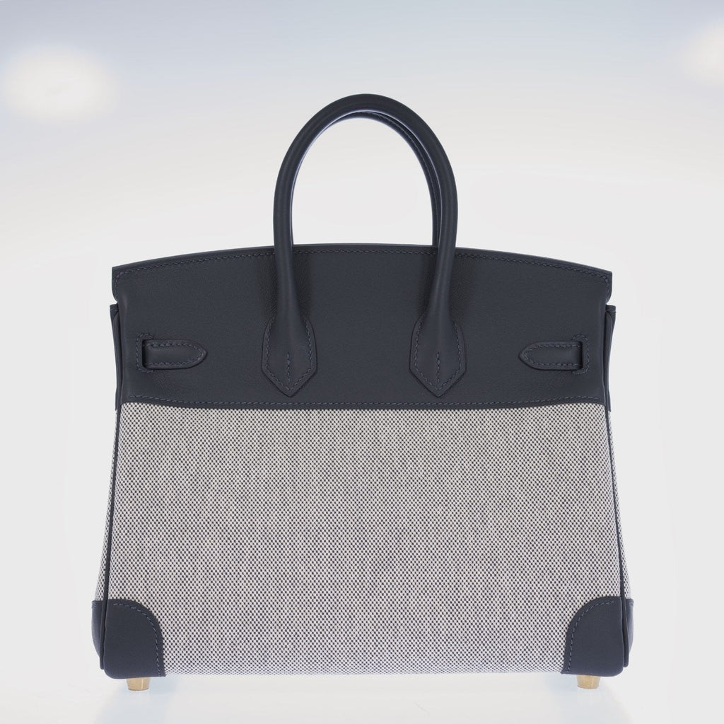 Hermès Limited Edition Birkin 25 in Écru and Ardoise Toile H and Veau Swift Gold Hardware