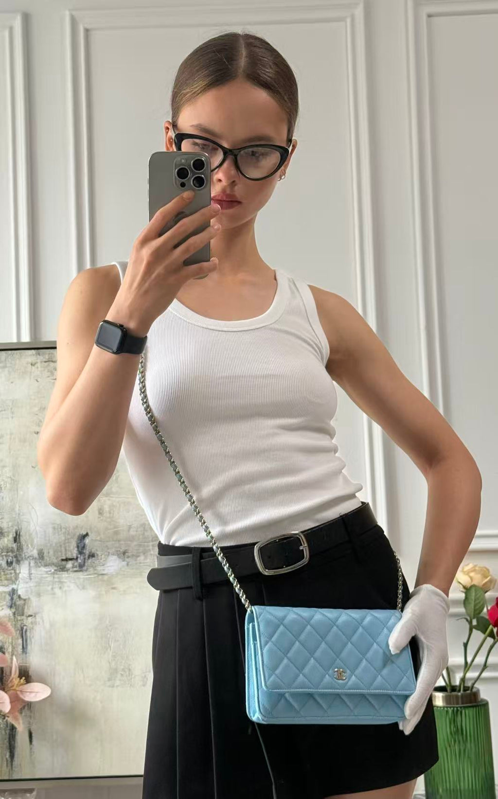 Chanel Classic Wallet on Chain Light Blue Caviar Leather Woc