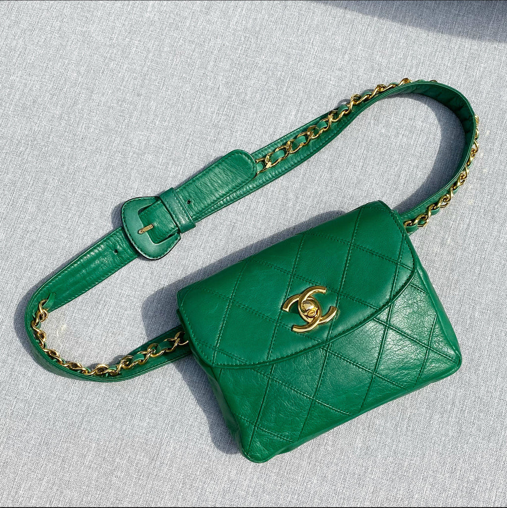 Chanel Vintage Early 1980's Green Belt Waist Bag - 28-30"