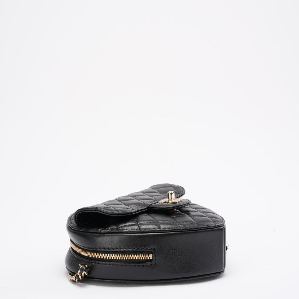 Chanel Black Lambskin Quilted CC in Love Heart Clutch with Chain 2022