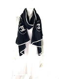 CHANEL Black Cashmere Silk 2020 CC Logo Rectangular Scarf