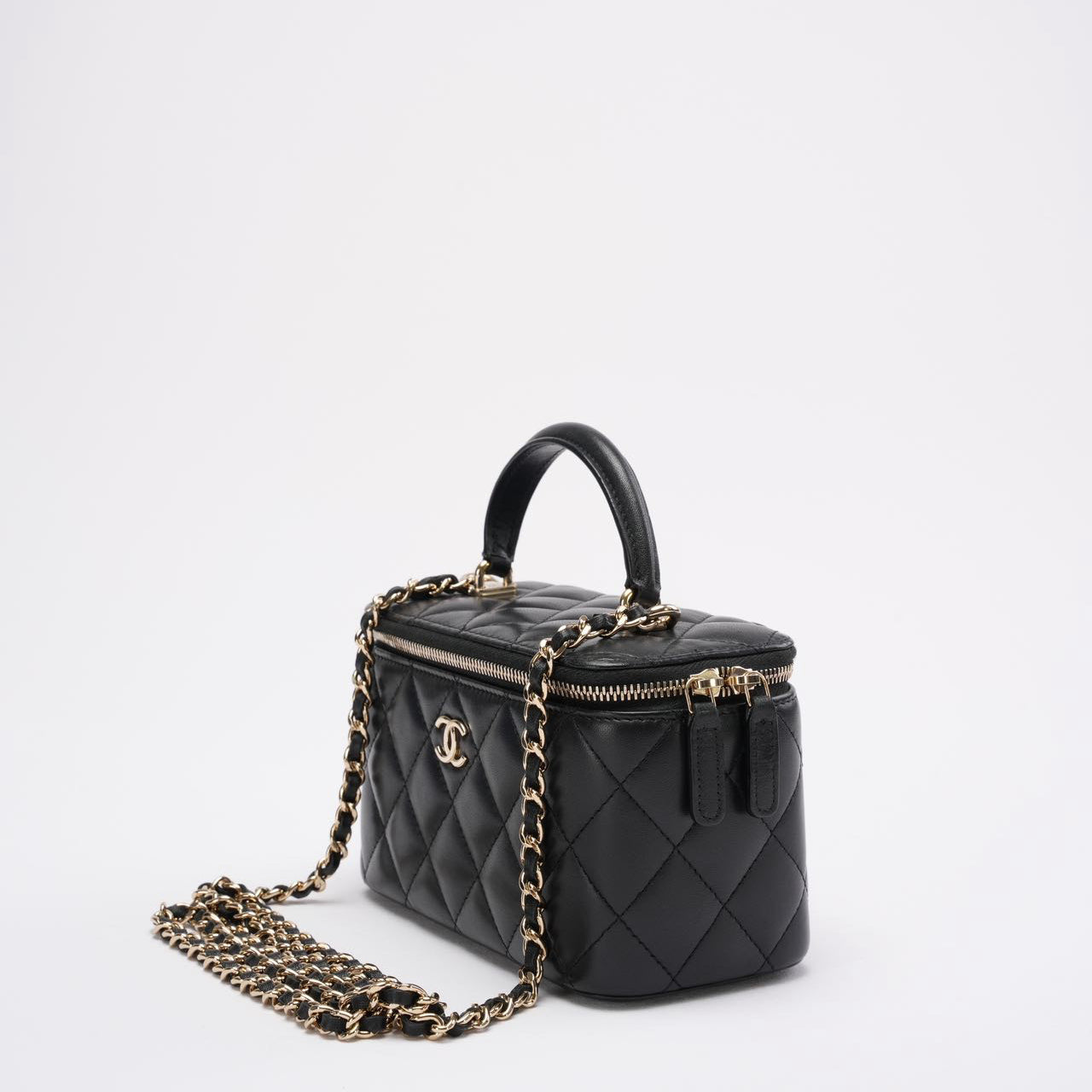 Chanel Black Small Lambskin Top Handle Vanity Case