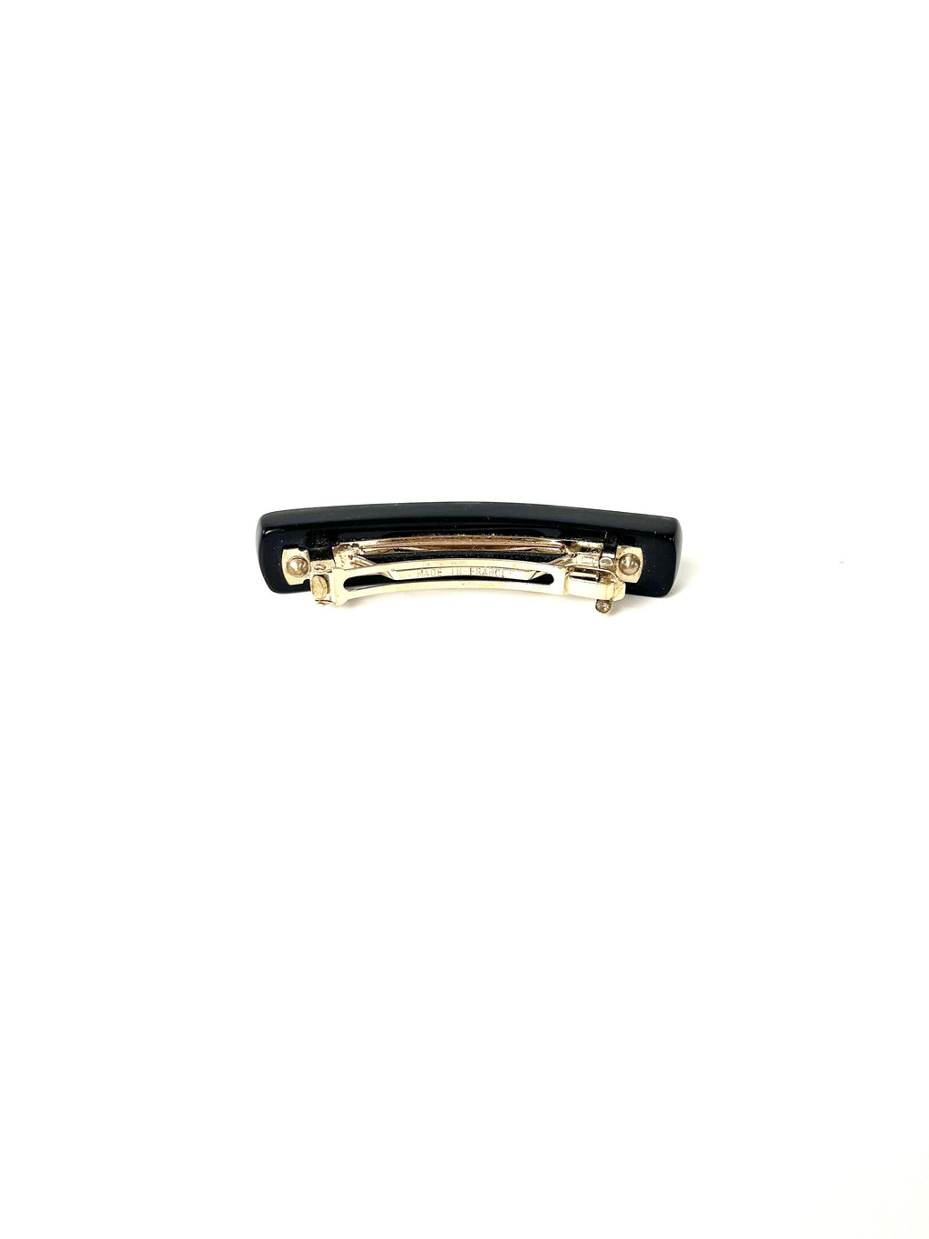 CHANEL Black Multi Logo Glitter Embellished Print Hair Clip