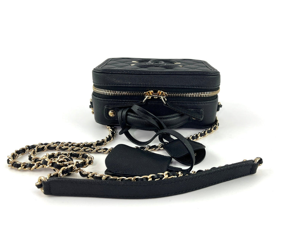 CHANEL Filigree Small Black Caviar Cosmetic Crossbody Vanity Case Bag