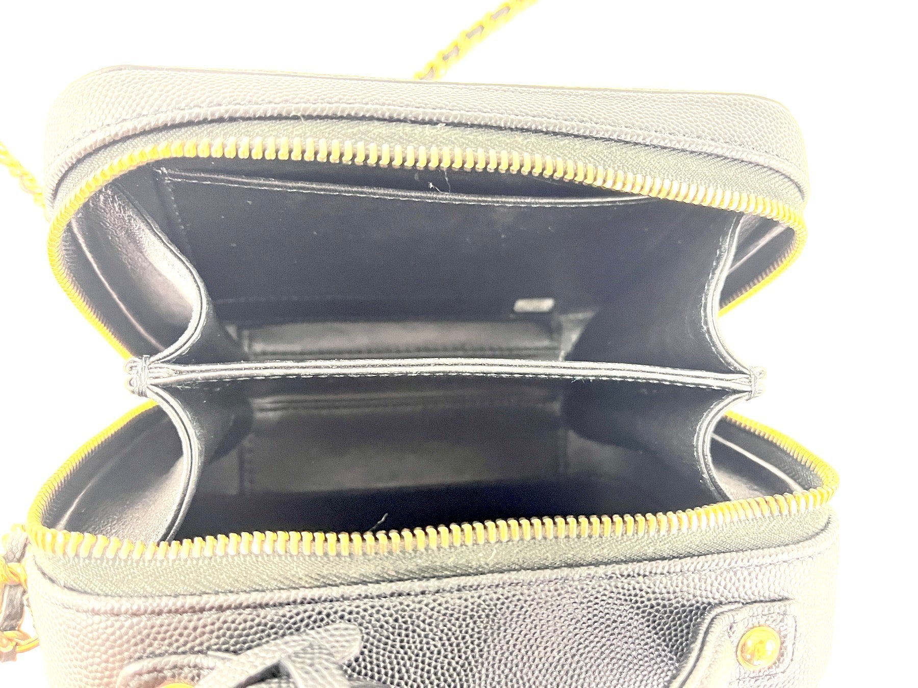 CHANEL Filigree Small Black Caviar Cosmetic Crossbody Vanity Case Bag