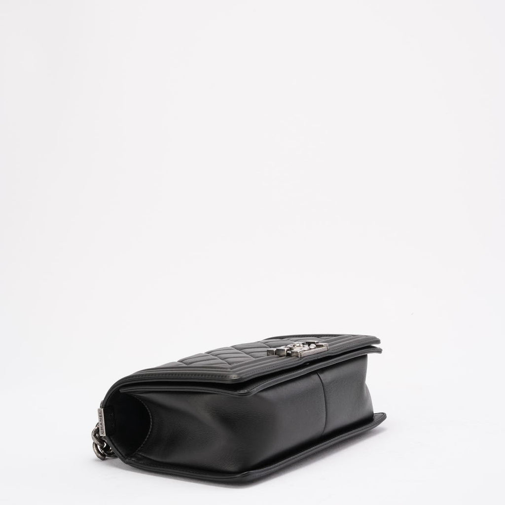 Chanel Boy Medium Black Flap Bag Quilted Lambskin 2014