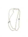 CHANEL CC Faux Pearl Rhinestone Beaded Station Long Double Necklace