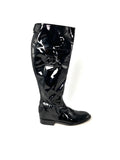 Vintage CHANEL CC Logo Patent Leather Black Long Flat Boots 37.5 7