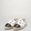 Chanel Lambskin Printed Coco Beach Espadrilles In White and Black Size 40