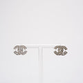 Chanel Rhinestone Coco Mark Sliver Metal Earrings