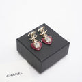 Chanel B21 K CC Heart Drop Earrings Metal with Resin/ Crystals