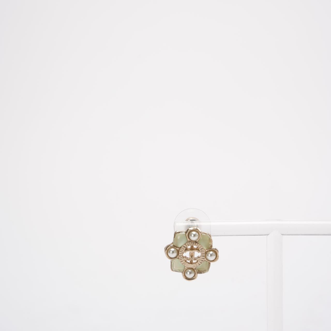 Chanel Gold CC Resin and Faux Pearl Push Back Earrings
