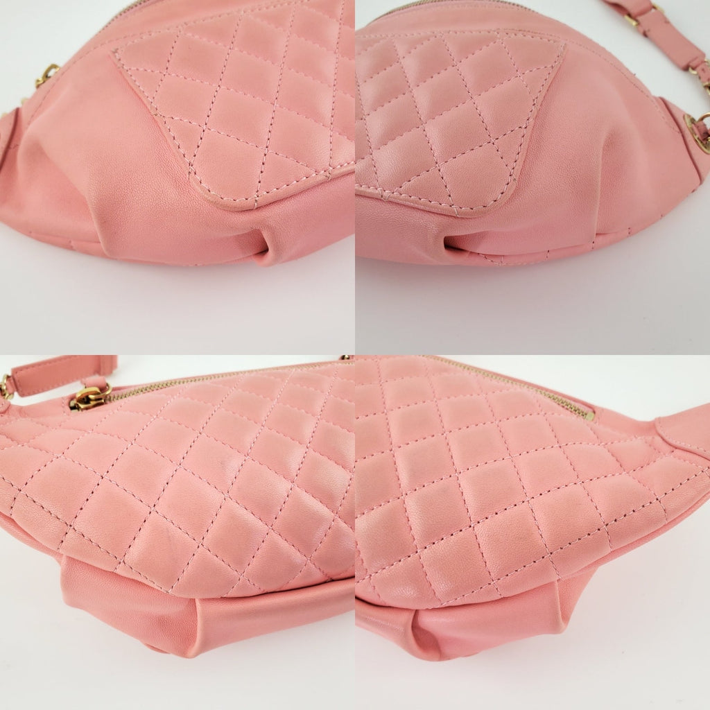 CHANEL Pink Leather CC Quilted Bi Waist  Bag