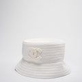 Chanel CC Bucket Hat Cap in Cream White Size 55cm Stoff Cc