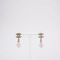 Chanel Gold Plated Faux Pearl & Pink Bead CC Drop Earrings