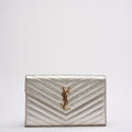 Saint Laurent Silver Chevron Monogram Envelope Chain Wallet