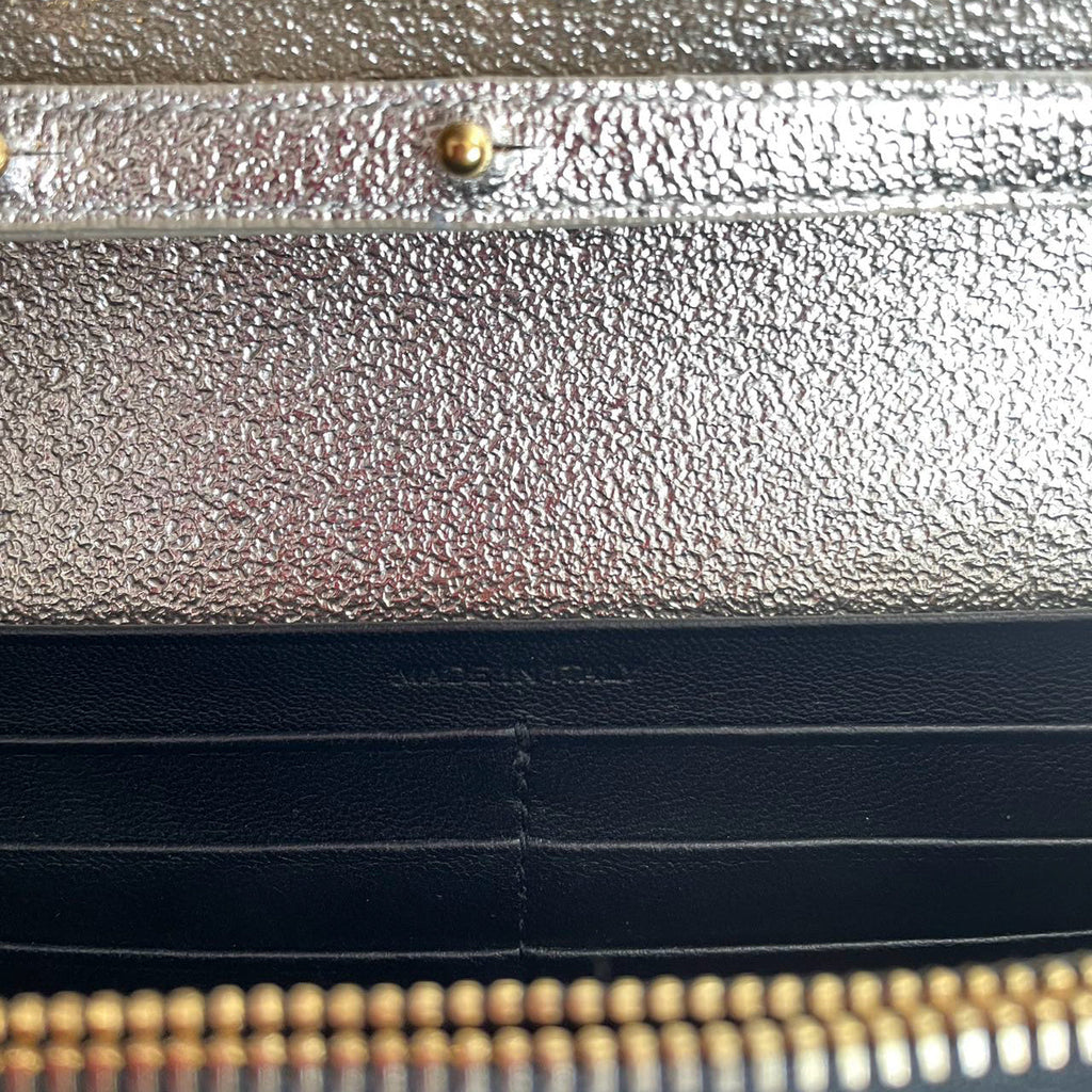 Saint Laurent Silver Chevron Monogram Envelope Chain Wallet