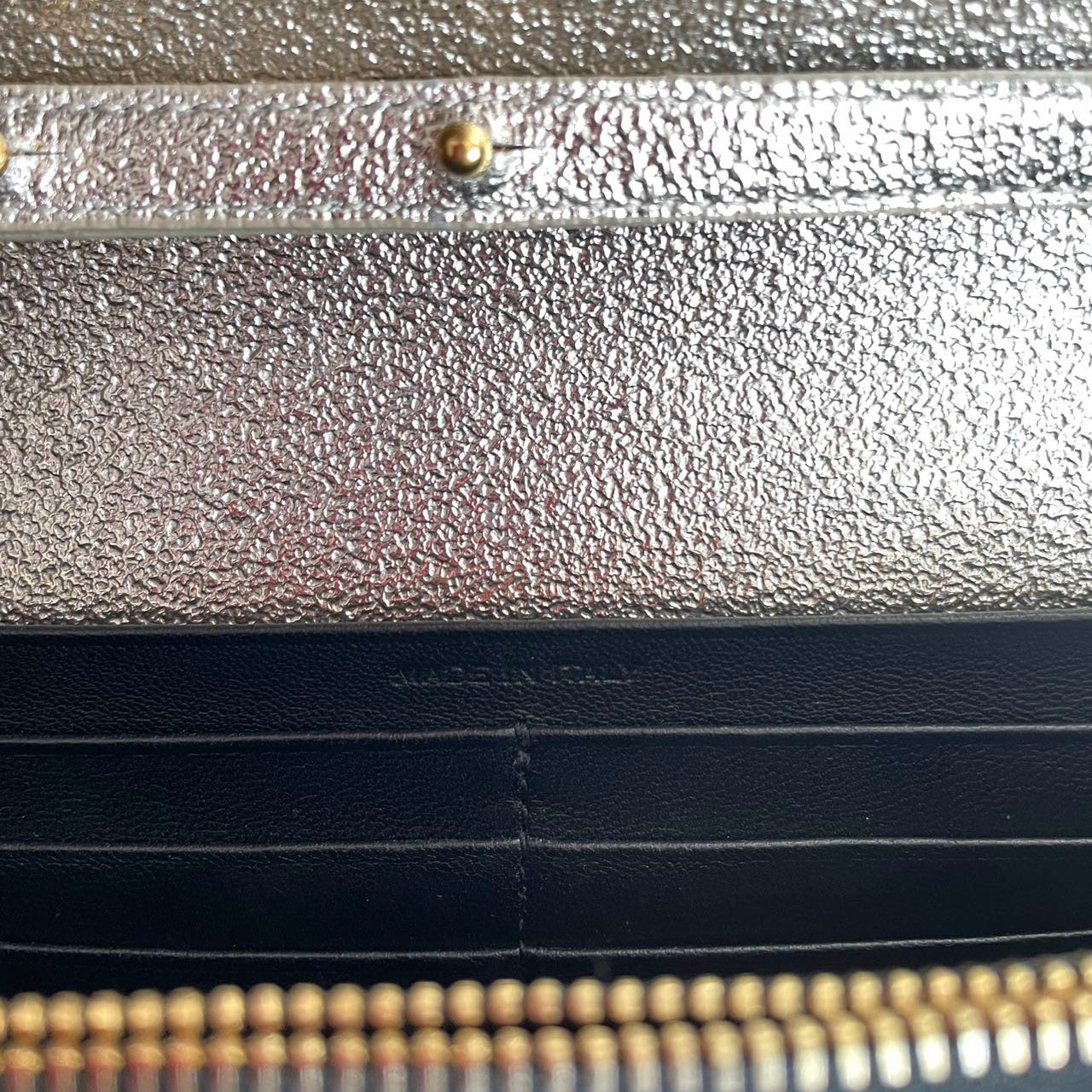 Saint Laurent Silver Chevron Monogram Envelope Chain Wallet