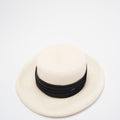 Chanel Straw Boater Hat in White and Black with CC Logo – Size M