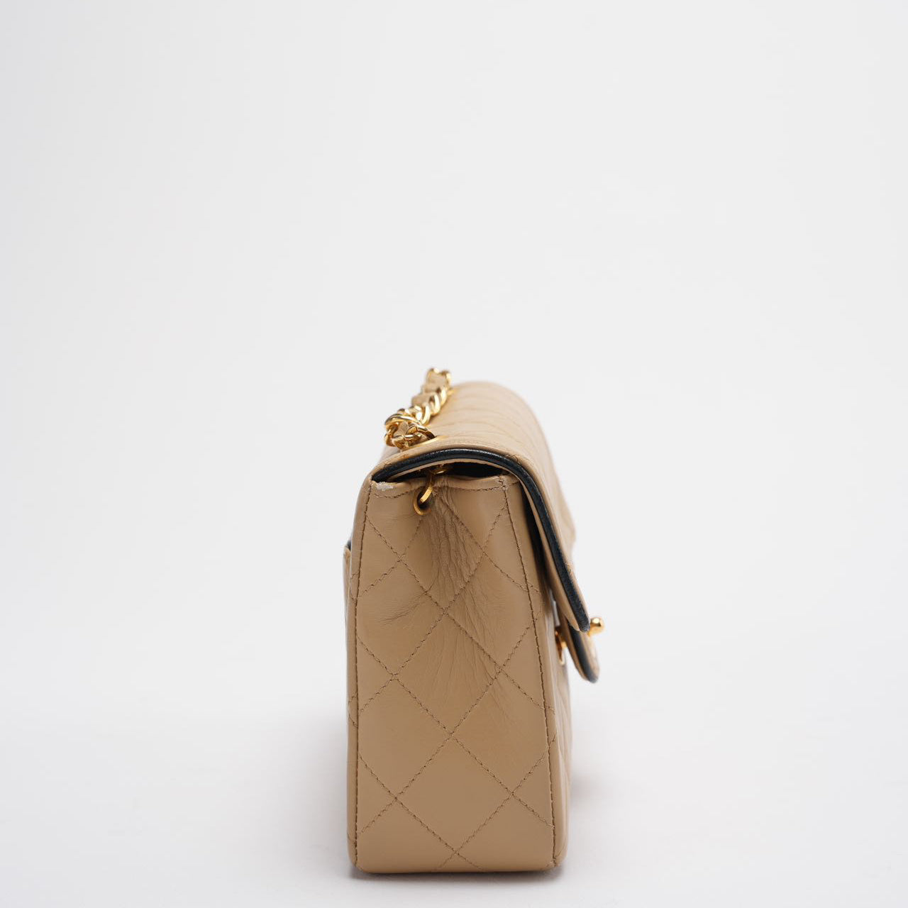 Chanel Vintage Classic/Timeless Mini Square Flap 11.12 Bag in Beige Black With 24k Gold Hardware