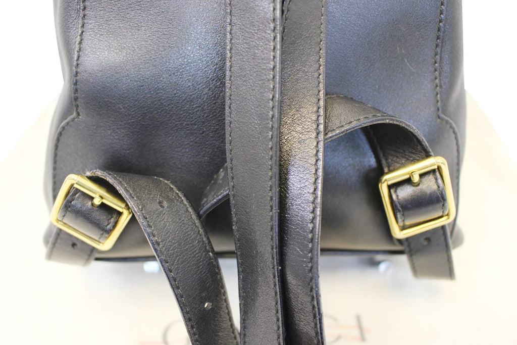 GUCCI Backpack Bamboo Black Leather Handbag