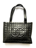 Vintage CHANEL Chocolate Bar Black Leather Shoulder  Bag