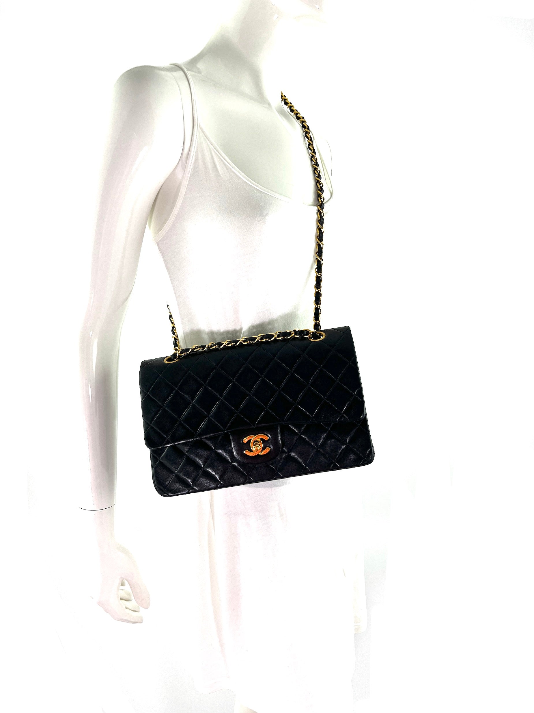 Vintage CHANEL Medium Black Leather 1990’s Double Flap Bag